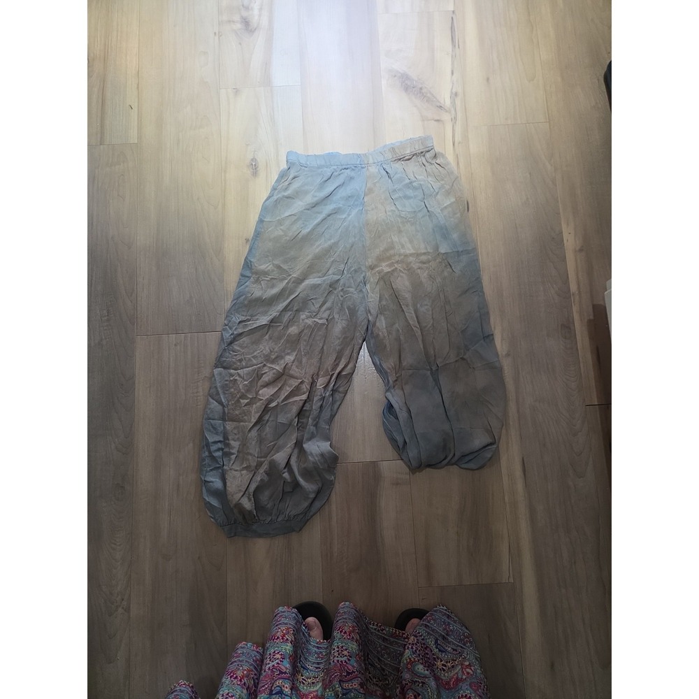 Bryn Walker USA 100% Viscose Lantern Balloon Harem Pants Blue Taupe Lagenlook XS